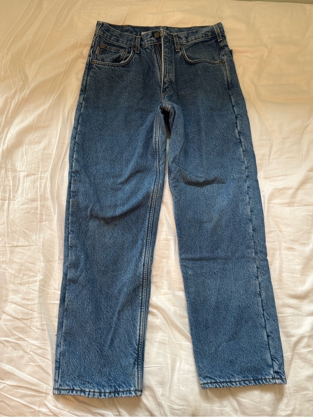 Carhartt Men's Straight-Leg Fleece Lined Blue Denim Jeans